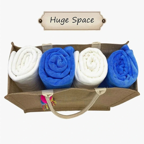 Organic straw Woven Large Beach Bag New - Picture 3 of 5